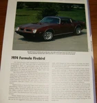 1974 Pontiac Formula Firebird Specs Info Photo 455. Fixed Price $5.99.