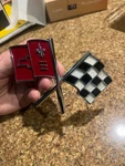 1965 1966 Corvette Gm 3872929 Front Nose Cross Flag Emblem.. Fixed Price $65.00.