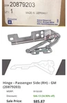 Gm Buick Cascada Verano Hood Hinge Oem 2012-2019 Right Side 20879203 34+%OFF New. Fixed Price $85.87.