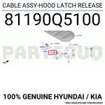 81190Q5100 Genuine Hyundai / Kia Cable Assy-hood Latch Release. Fixed Price $5.26.
