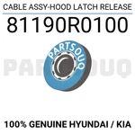 81190R0100 Genuine Hyundai / Kia Cable Assy-hood Latch Release. Fixed Price $7.30.