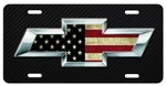Chevy Bowtie Inspired Art On Patriotic Faded Usa Flag Aluminum License Plate Tag. Fixed Price $24.97.